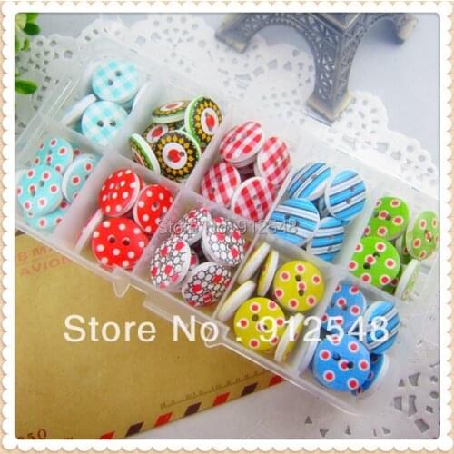 10 style mix , 100 pcs , Print 2 Holes Wooden Buttons 15mm Sewing Scrapbooking Crafts,Clothing accessories