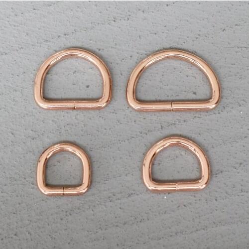 100 Pcs 15/20/25/30mm Metal Rose Gold D Ring DIY Bag Dog Collar Leash Belt Sewing Knapsack Garment Pursestraps Clip Clasp