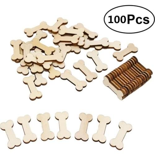 100pcs Unfinished Wood Cutout Dog Bone Shaped Wood Pieces for Wooden Craft DIY Projects, Gift Tags, Home Decoration