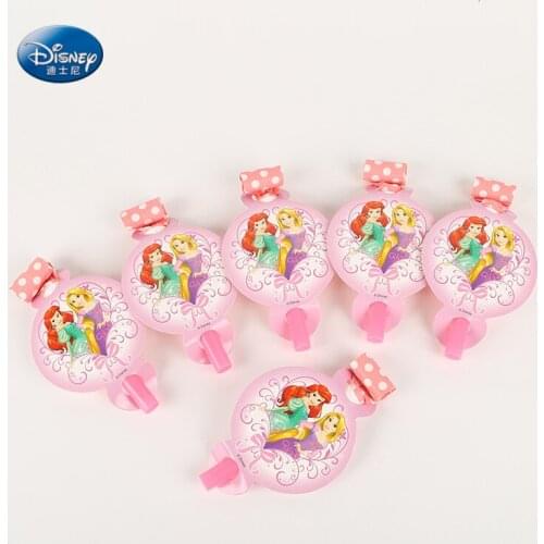 6pcs Six Princess Theme Blowouts Shimmering Shine Kids Birthday Party Blowouts Noise Maker Party Supplies Decoration