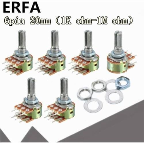 2pcs WH148 B1K B2K B5K B10K B20K B50K B100K B500K 6Pin 20mm Amplifier Dual Stereo Potentiometer 1K 2K 5K 10K 50K 100K 500K