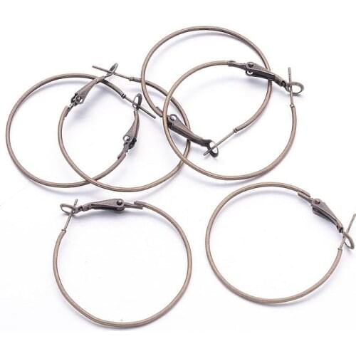 Jewelry Findings Antique Bronze Wine Charm Ring Iron Hoop Earrings, Nickel Free, 35mm in diameter, 1mm thick