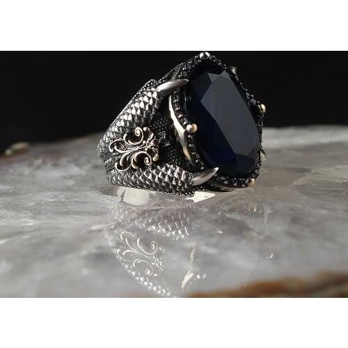 925 sterling Silver Eagle Claw Crystal Cut Navy Blue Zircon Stone 925 Sterling Silver Men 'S Ring