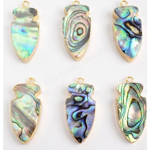 BOROSA 10pcs/lot Hot Sale Gold Color Natural Arrow Abalone Shell Charm G0860