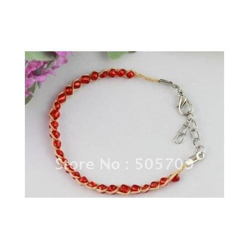 24PCS Red glass seed beaded Lucky Raffia Anklet Bracelets #21682