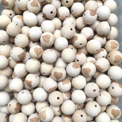 100pcs 20mm Natural Beech Wood Beads Unfinished Baby Teether Wooden Beads HEART