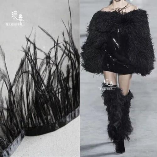 Black Ostrich Feather Tassel Lace Trim DIY Photo Props Collar Fringe Decor Crafts Skirt Dress Designer Accessories Fabric