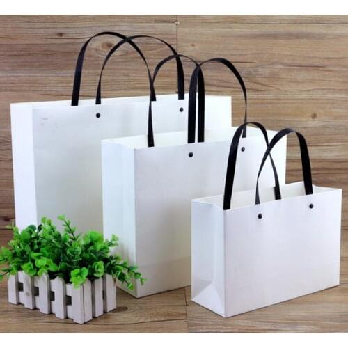 25x9x17cm 20pieces/Pack business gift black paper bag with handle for clothes shoes shopping