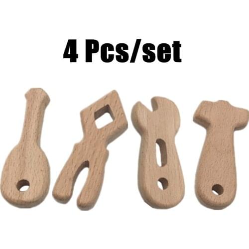 4 Pcs/set Wooden Baby Teether DIY Beech Wood Bracelet Toys For Children Toddler Creative Wrench Tool Shape Teething Toys