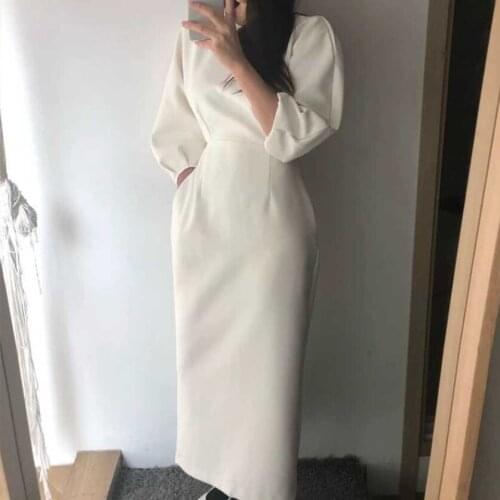 Spring autumn ol Elegant Ladies Office Dress women Fashion Solid Color Dress Women Slim Midi Dress