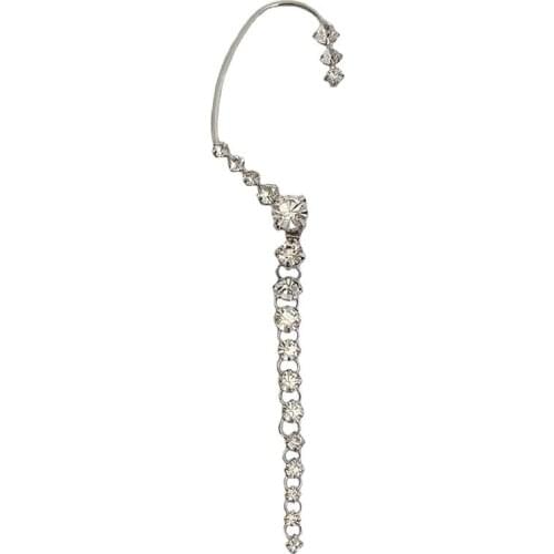 European And American Texture Hanging Ear Buckle Earrings Female Crystal Tassel Integrated Earbone Clip Simple Long Earrings