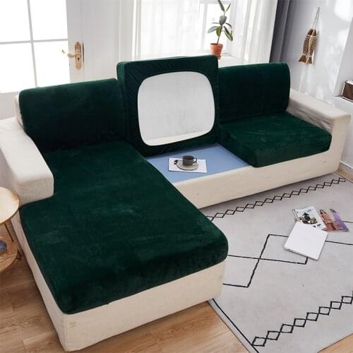 Flannel Sofa Cover for Living Room Green Color Sofa Seat Cover Furniture Protector Stretch Washable Removable Fundas Para Sofás