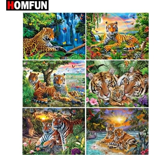 HOMFUN 3D Diamond Painting " tiger animal" DIY Full Rhinestones Drill Cross-stitch Kits Square Round Diamond Embroidery