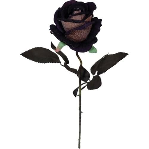 Artificial Black Rose Single Stem Fake Silky Velvet Flower Realistic Blossom Floral for Home Garden Party Hotel Office