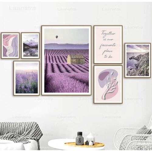 Purple Lavender Flower Field Canvas Painting Beautiful Landscape Modern Wall Picture for Living Room Abstract Posters and Prints