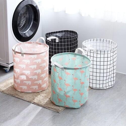 Laundry Basket Large Capacity Foldable Toy Storage Bucket Picnic Dirty Clothes Basket Frame Canvas Storage Box Cartoon Animals