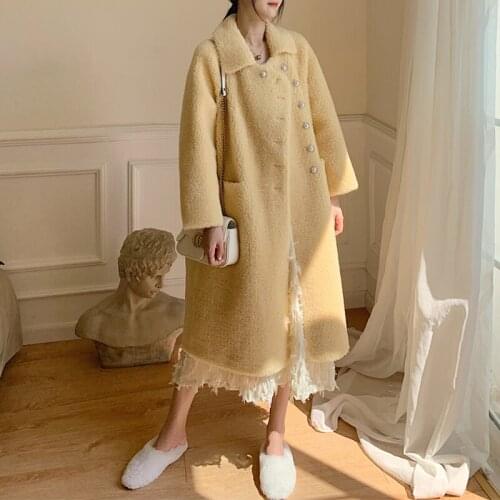 Hstar Lambwool Shirling Furry Shearing Coat Faux Fur Coat Female Vintage Wool Coat jaqueta pelucia feminina alpaka plaszczf
