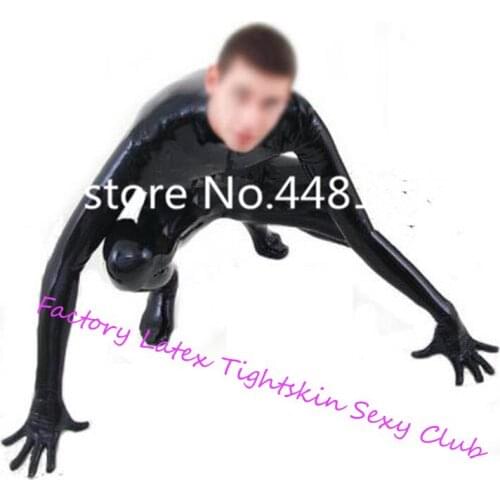 Latex Catsuit Black front zipper latex body suit Unitard Sexy Surf Zentai overall Latex Catsuit feet gloves&socks rubber catsuit