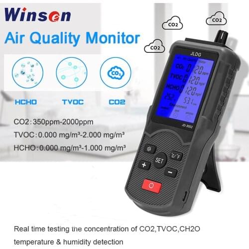 Multi-functional Air Quality Monitor CO2 Tester TVOC HCHO Detector Temperature Humidity Detecting Device Carbon Dioxide Monitor