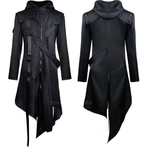 Mens Medieval Steampunk Victorian Jacket Gothic Belt Swallow-Tail Coat Halloween Cosplay Vintage Costumes Long Uniform