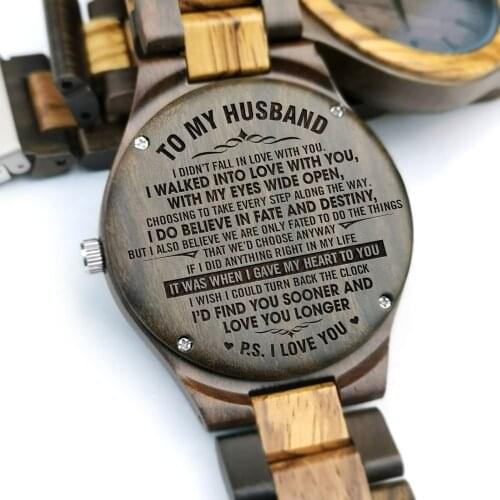 To My Husband-I Love You Engraved Wooden Watch Sandalwood Or Maple Wood Quartz mens Watches Birthday Holiday Anniversary Gifts