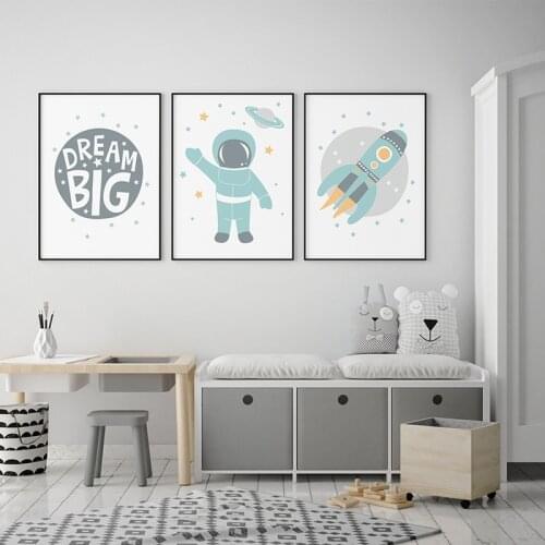 Astronaut Poster Space Rocket Baby Nursery Wall Art Canvas Poster Scandinavian Print Painting Kids Room Decorative Picture