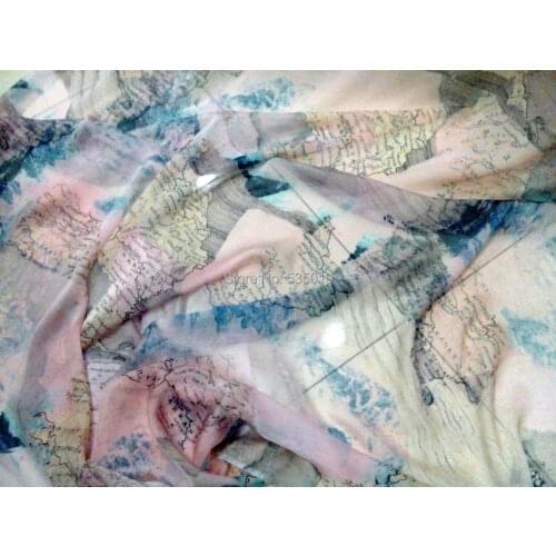 New White Botton Map Print French Lace Chiffon Fabric For Sewing Woven Material For Curtain Textile Tulle Dress 100% Silk Fabric