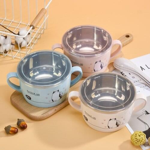 New Baby Bowl Stainless Steel Insulation Bowl Spoon Set Children Tableware Cartoon Printed Children Food Bowl BPA Free