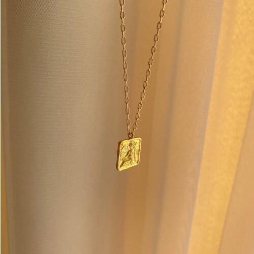 Titanium Square Angel Charm Necklace Designer Japan Korean Style Ins T Show Runway Boho Trendy Gown Wedding Jewelry Rare