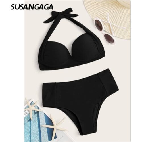Okkdey Black Two-piece Swimwear