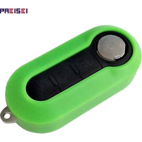 PREISEI Green 3 Buttons Key For Fiat 500 Car Remote Flip Key Shells Replacements Fobs