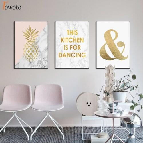 Simple Abstract Poster Wall Art Minimalism Nordic Canvas Painting for Living Room Print Gold Pineapple Letter Decoraiton Picture