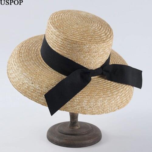 USPOP New women natural wheat straw hats casual summer sun hats large brim beach hat vintage drooping bow straw sun hats