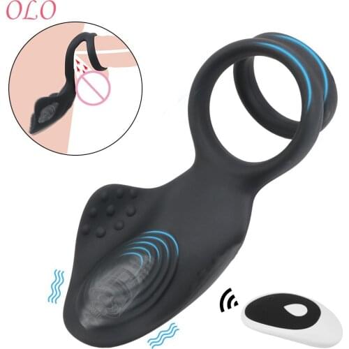 10 Modes Remote Control Erection Prostate Massage Silicone Penis Ring Dual Cock Ring Delay Ejaculation Adult Sex Toys for Men