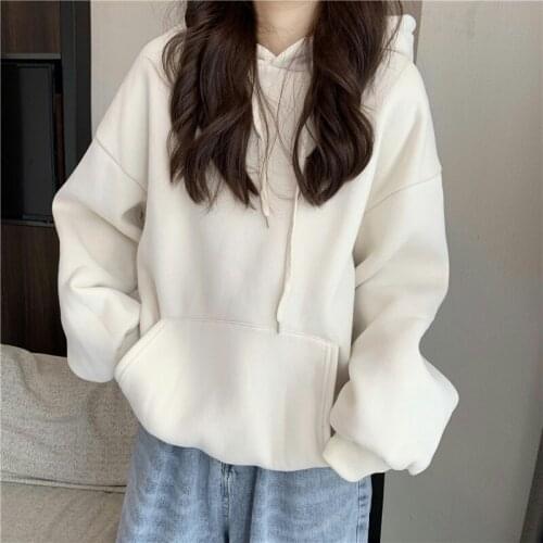 2021 New Basic Hoodie for Women Streetwear Female Autumn And Winter Solid Colour Hoodies Loose Casual Sweatshirt Hip Hop Tops