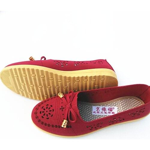 2020 womens shoes summer soft bottom flat heel shoes hole net shoes mother shoes fashion cloth shoes bowknot square breathable
