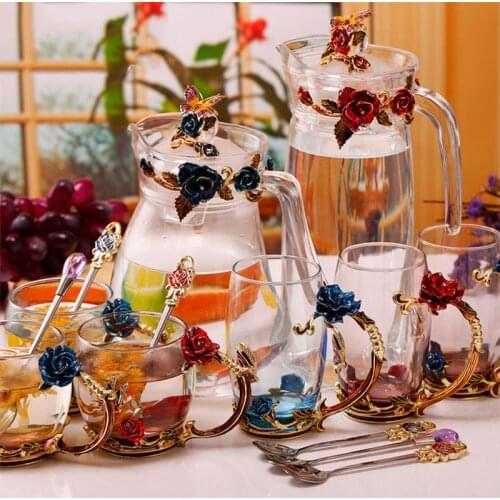 High-grade Hand-made Enamel Coffee Mug Crystal Cup Milk Lemon Flower Tea Cup Glass Drinkware Gift Couple Mug For Lover Wedding