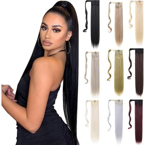 XBwig Long Straight Wrap Around Clip In Ponytail Synthetic Hair Extension Heat Resistant Pony Tail Fake Hair for women