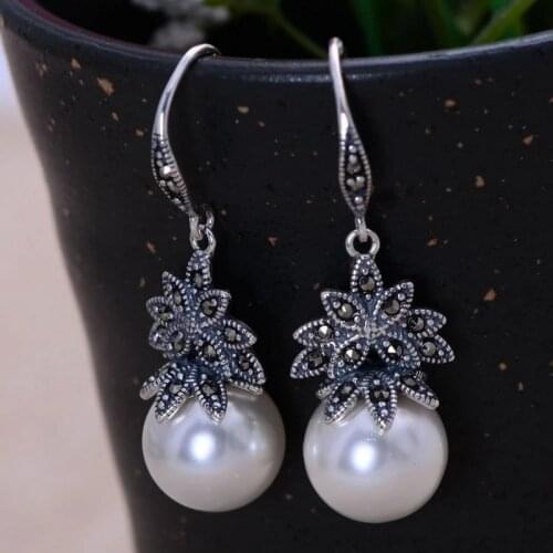 925 sterling silver mother of pearl inlay Marcasite beautiful female models earrings xh020179-6w