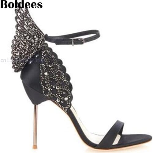 Zapatos Mujer Gorgeous Luxury Women Shoes Butterfly Wings Design Rose Gold Metallic Thin High Heels Sandals Pumps Woman