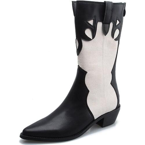 New Woman Military Boots Girls Warm Mid Calf Shoes Women Real Leather Heels Ladies Chelsea Boots Female Brand Motorcycle Boots