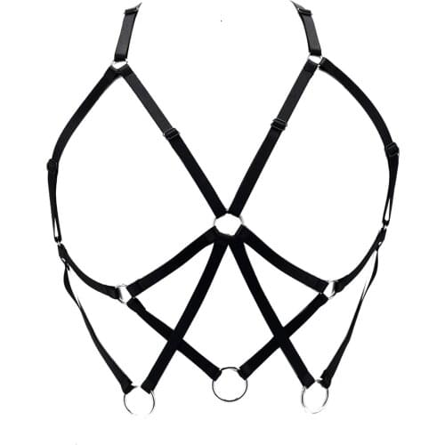 HANAERNES Womens Banded Harness Gothic Cage Bra, Exotic Sexy Chain Women Cut Out Black Tube Top Strap Body Cuffed Bra