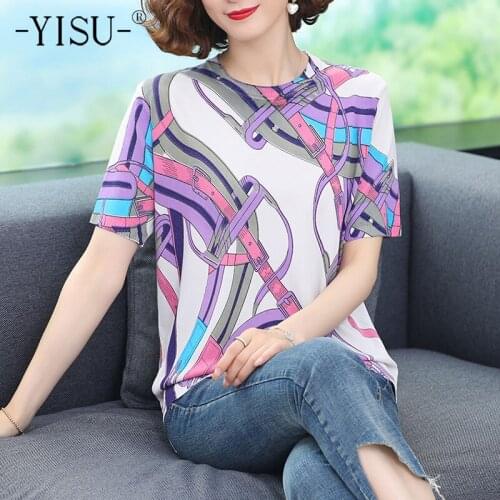 YISU Knitted Sweater Women Loose Jumper Summer tops Female Pullover O neck Short sleeve Fashion Printing Sweater Thin 2021 New