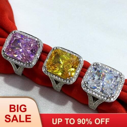 2017 New 3 colors birthstone Jewelry Wedding band rings for women Cushion cut 10ct 5A Cz White Gold Filled Engagement Party Ring