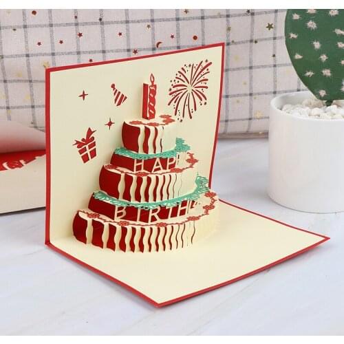 1 x 3D Happy Birthday Cake Postcard With Envelope New friends Greeting Gift Cards