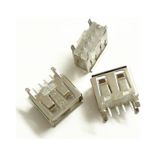 100Pcs/lot A Type Flat Angle (180 Degree) Female USB PCB Connector Socket, USB Jack Plug usb 2.0 jack