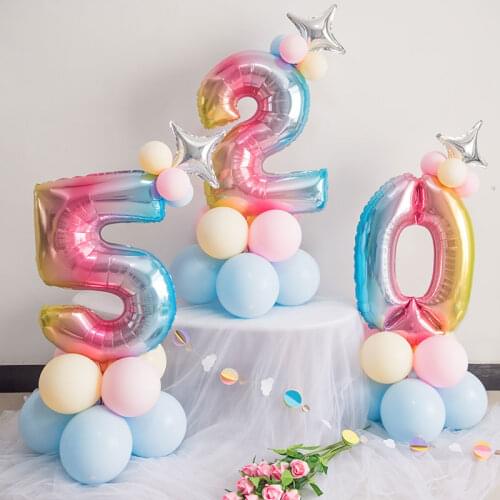 15pcs/set Rainbow Foil Number Balloon Happy Birthday Balloons Baby Shower Decor Kids Birthday Party Decorations Number Balloons