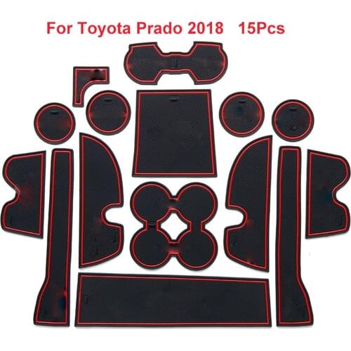 15Pcs Car Red Interior Door Slot Mat Non-slip Gate Groove Pads Cup Holder For Toyota Prado 2018 Rubber Cushion