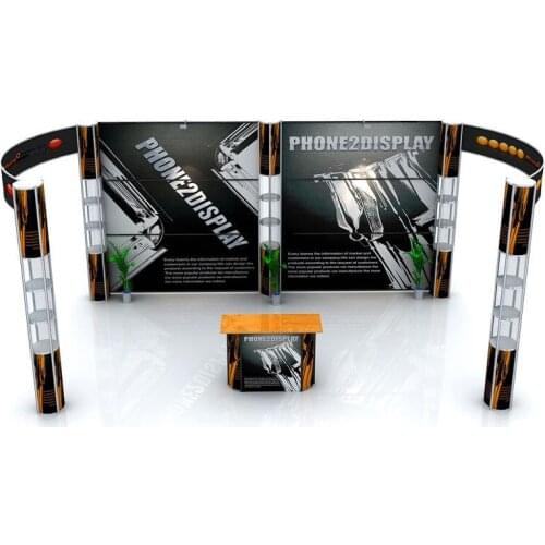 20ft Portable Custom Twist Tower Trade Show Display Pop Up Booth Exhibits Sets with Counters Lights Graphic Printing