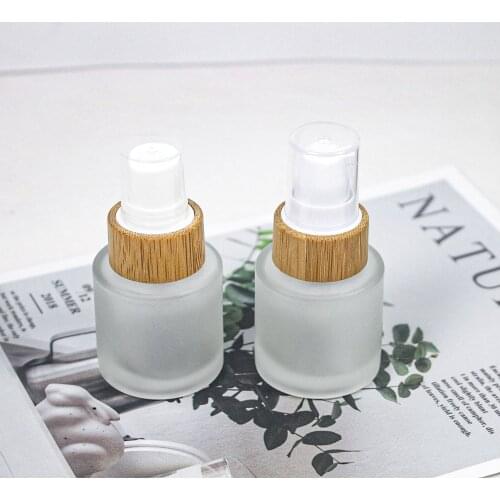 20MLCosmetic frosted glass cream jar lotion spray pump bottle friendly ecological bamboo lid wood cap skin care packaging